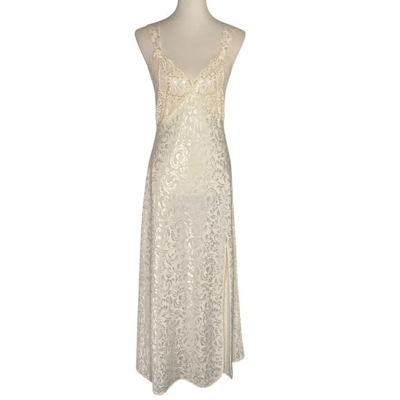 Victoria's Secret Other - Victoria's Secret Maxi Slip Dress Gown Cream Sequin Lace Slit Large Y2K Coquette